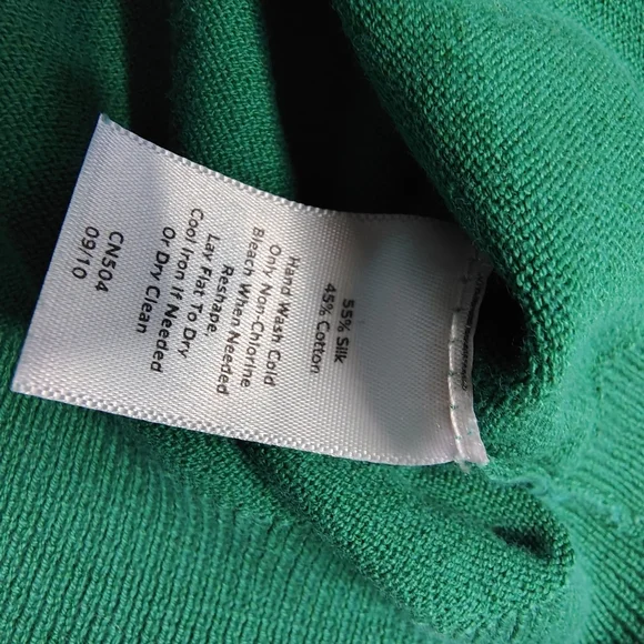 Talbots Sweater Women's Size Medium Green Silk Long Sleeve Fringe Scoop - Picture 5 of 8